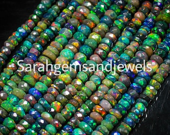 Black Fire Opal Beaded Necklace: AAA Ethiopian Opal, Vintage Style