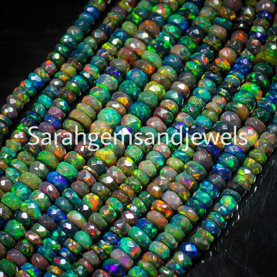 Black Fire Opal Beaded Necklace: AAA Ethiopian Opal, Vintage Style