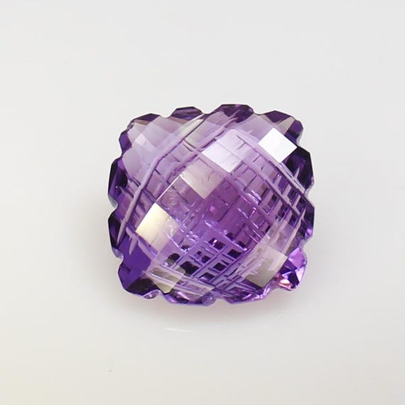 Natural Purple Amethyst Carving: Cushion Cut Loose Gemstone (8.25 CT, 14x14x7 mm)
