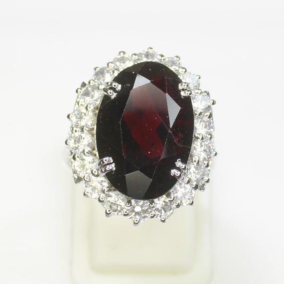 Natural Red Garnet Vintage Ring With .925 Sterling Silver And Cubic Zirconia Around Available With All U.S Sizes