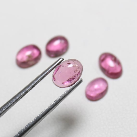 Natural Pink Tourmaline Cabochon 5 Pieces Lot In Oval Shape 3.85 Carats 5x7 mm Size  For Making Jewelry