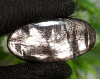 Natural Black Hypersthene Cabochon: Oval Gemstone (45X23X5 MM, 72.05 Ct)