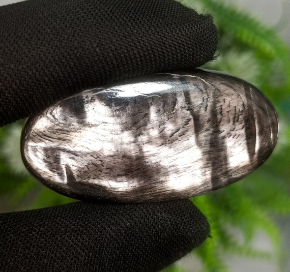 Natural Black Hypersthene Cabochon: Oval Gemstone (45X23X5 MM, 72.05 Ct)