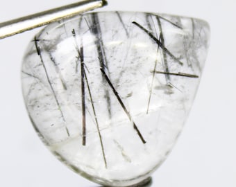 Black Rutile Quartz Cabochon: Heart Shape Gemstone (12.50 Carats, 17x15x6 mm)