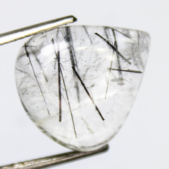 Black Rutile Quartz Cabochon: Heart Shape Gemstone (12.50 Carats, 17x15x6 mm)