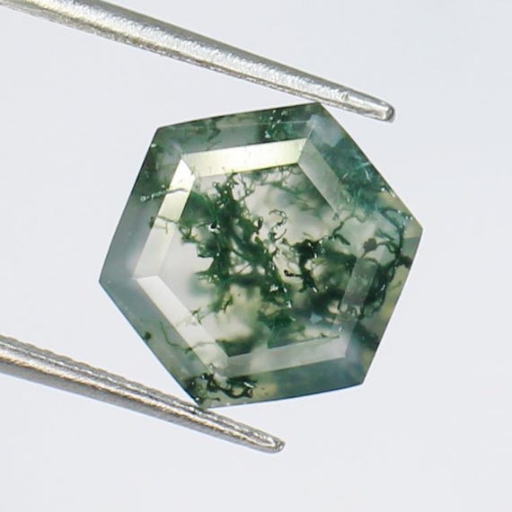 Natural Moss Agate Hexagon Gemstone , Green Faceted Loose Stone ,Healing Crystal for Jewelry Making & Craft ,12X12X6 MM 5.80Ct