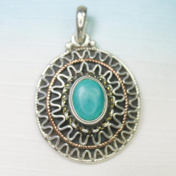 Natural Blue Turquoise Sterling Silver Pendant Necklace - No Birthstone