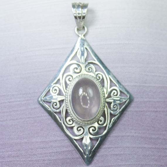 Natural Pink Rose Quartz Sterling Silver Pendant Necklace - October Birthstone