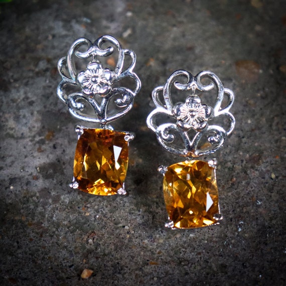 Hand Made Sterling Silver Studs Of Natural Citrine Studs , .925 Sterling Silver Beautiful Studs For Wedding Gift ,5.62 Gram Studs