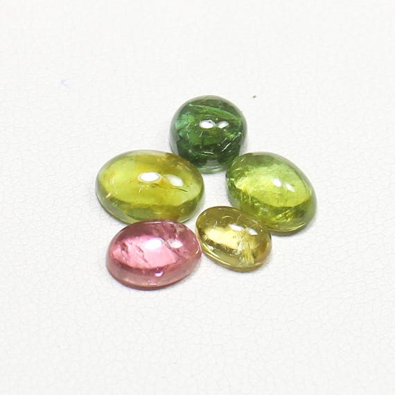 Multi Tourmaline Cabochons: Oval Gemstone Lot, 5.00 Carats (6-8mm