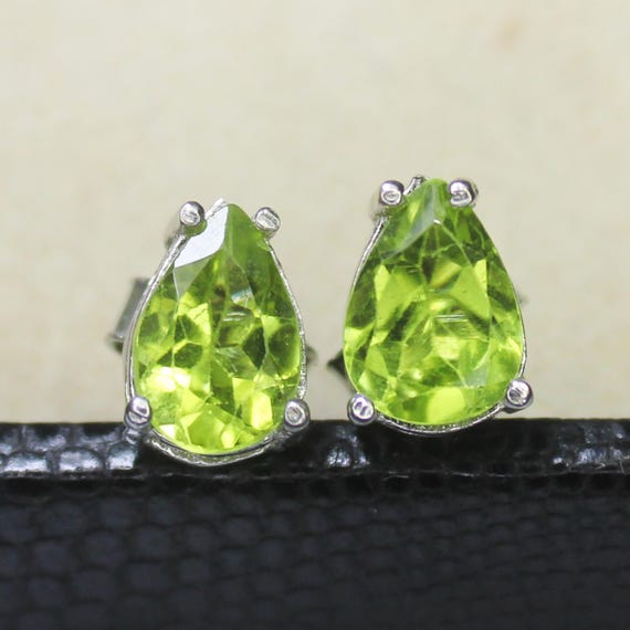 Natural Green Peridot Vintage Studs With 925 Sterling 2.10 Grams August Birthstone
