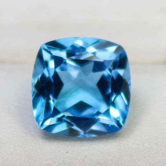Natural Swiss Blue Topaz Faceted: 4.00 Carat Cushion Shape Cut Gemstone, 9x9x6 mm