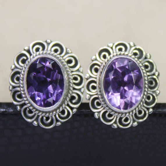 Natural Purple Amethyst Vintage Studs With 925 Sterling 5.20 Grams February Birthstone