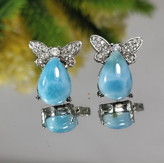 Natural Blue Larimar .925 Sterling Silver Studs