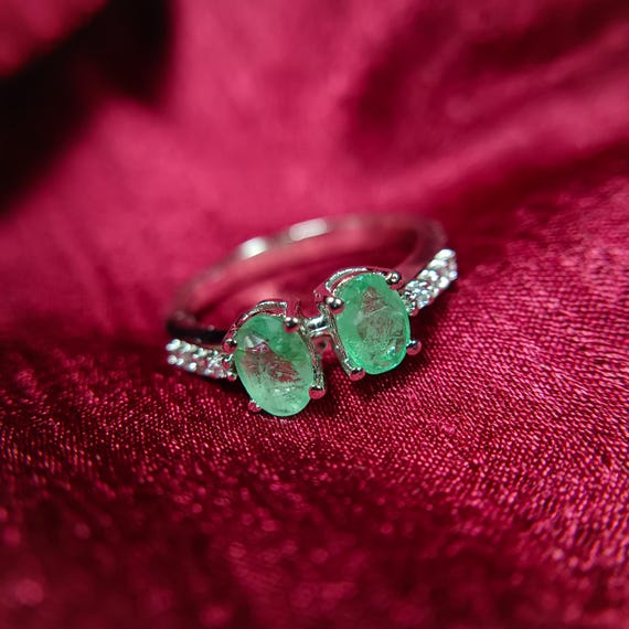 Natural Zambian Emerald Ring: Vintage 925 Sterling Silver
