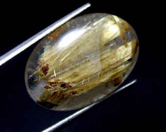 Golden Rutile Quartz Cabochon: Oval Gemstone for Jewelry Making (23x16x7 mm, 19.75 Carats)