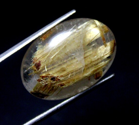 Golden Rutile Quartz Cabochon: Oval Gemstone for Jewelry Making (23x16x7 mm, 19.75 Carats)