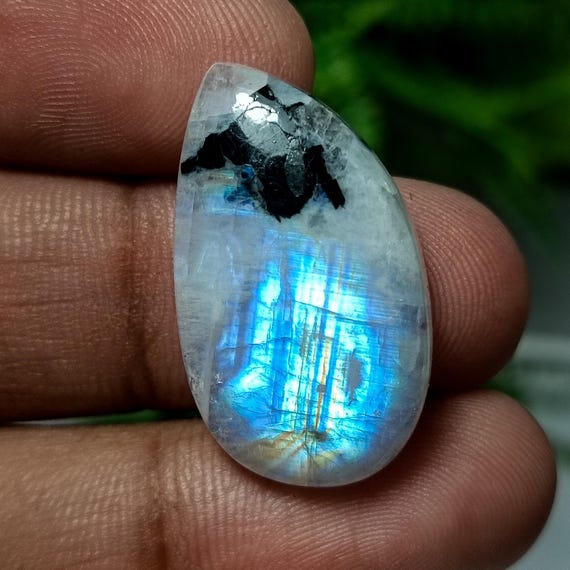 100%Natural Black Spot Rainbow Moonstone Fancy Smooth Cabochon Loose Gemstone Both Side Polish Size 27x16x6 MM Black Spot Moonstone 24.85 CT
