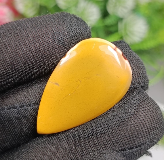 Natural Mookite Jasper Cabochoan,Amazing Yellow And Red Mookite Jasper Stone 28.95 Ct Piece,Beautiful Pear Mookite, 34x20x5mm High Quality