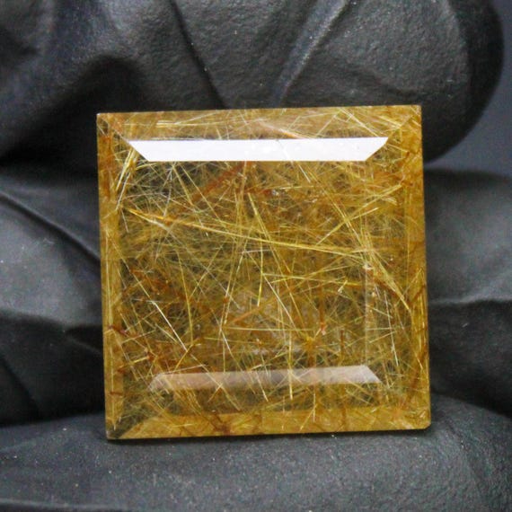 Natural Golden Rutile Faceted Quartz: Square Gemstone for Jewelry Making (17.40 Carats, 18x18x6 mm)