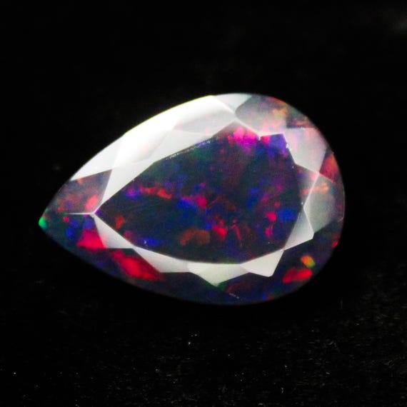 Faceted Black Opal Pear Shape: 7.28 Carats, 19x13x7 mm - Jewelry Making