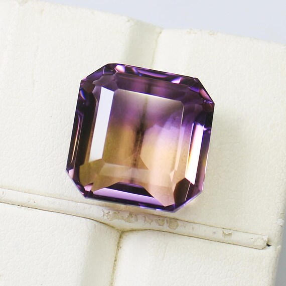 Natural Bio Ametrine Gemstone: 12.70 Carat Square, 14x13x8 mm