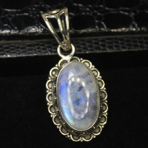 Natural White Rainbow Moonstone Sterling Silver Pendant Necklace - June Birthstone