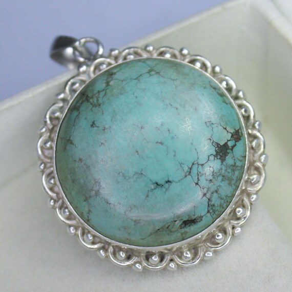 Natural Blue Turquoise Sterling Silver Pendant Necklace - No Birthstone