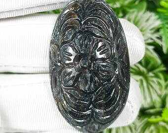 Carved Natural Sapphire Cabochon: Vintage Jewelry Gemstone (40x24x8mm, 87Cts)