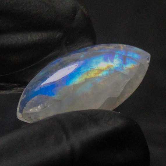 Marquise Rainbow Moonstone Cabochon: 8.00 Carat Gemstone, 20x10x5 mm