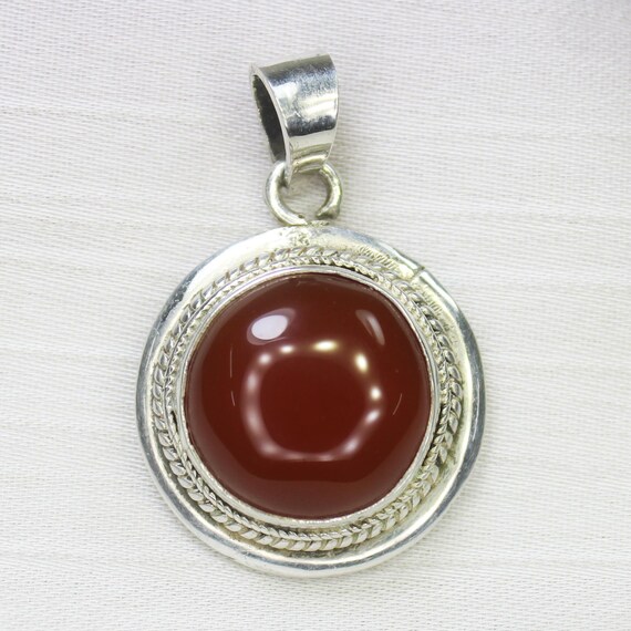 Natural Orange Onyx Sterling Silver Pendant Necklace - July Birthstone