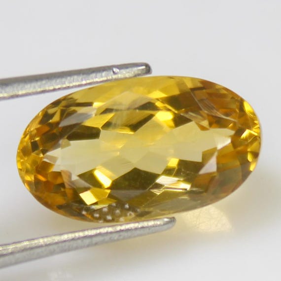 Natural Citrine Gemstone: Faceted Oval Shape Cut, Jewelry Making Stone (14x8x7 mm, 5.60 Carat)