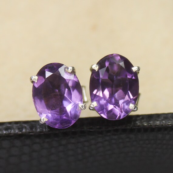 Natural Purple Amethyst Vintage Studs With 925 Sterling 2.13 Grams February Birthstone