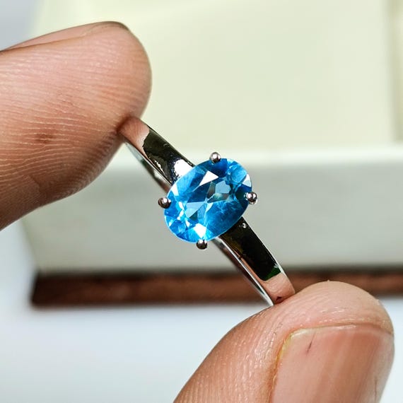 Natural Blue Topaz Ring 925 Sterling Silver With, All Size Available