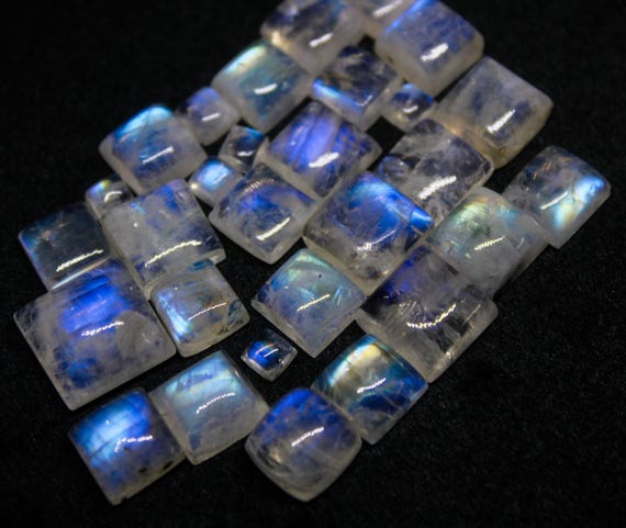 Natural Rainbow Moonstone Square Cabochon: Loose Gemstone ForJewelry Making