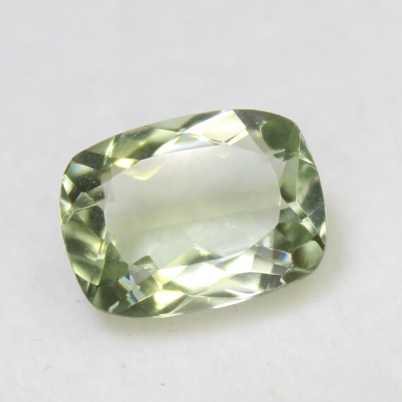Faceted Green Amethyst Gemstone: 7.80 Carat Cushion Cut