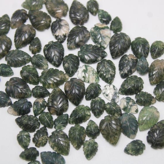 Moss Agate Leaf Gemstone: Carved Jewelry Making Supplies