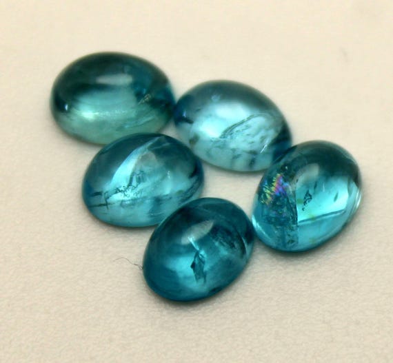 Natural Blue Apatite 5 Pieces Lot Cabochon: 5.60 Carat Gemstone (7x5 mm Size)
