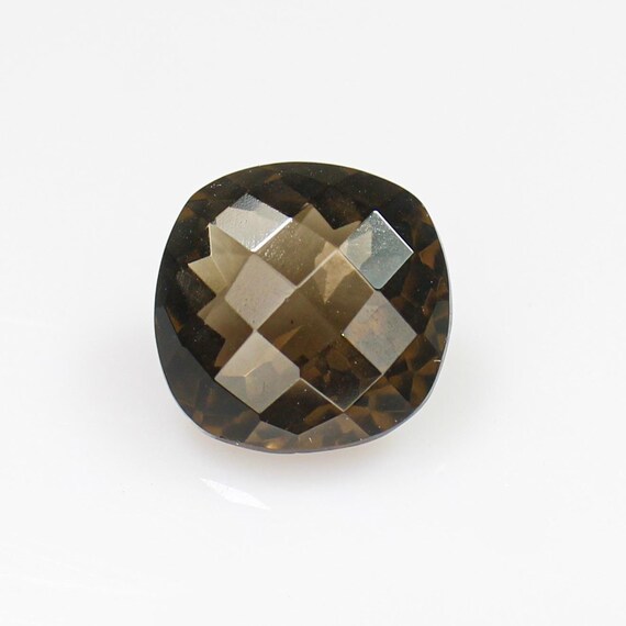 Smoky Quartz Cushion Faceted Checker Cut, Natural Smoky Quartz , Brown Color Gemstone, 14x14x9mm. 10.10 Carat , Stones For Jewelry