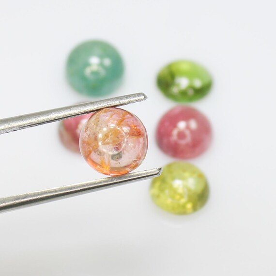 Multi Tourmaline Cabochon Lot: Natural Round Gemstones, 9.80 Carats