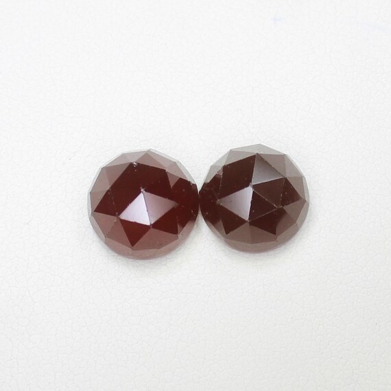 Faceted Red Garnet Pair: Rose Cut Round Gemstones, 12.00 Carats