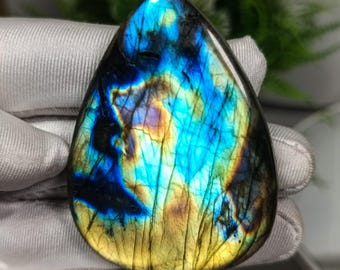 Multi Blue Fire Labradorite Pear Cabochon (58X42X6 mm)