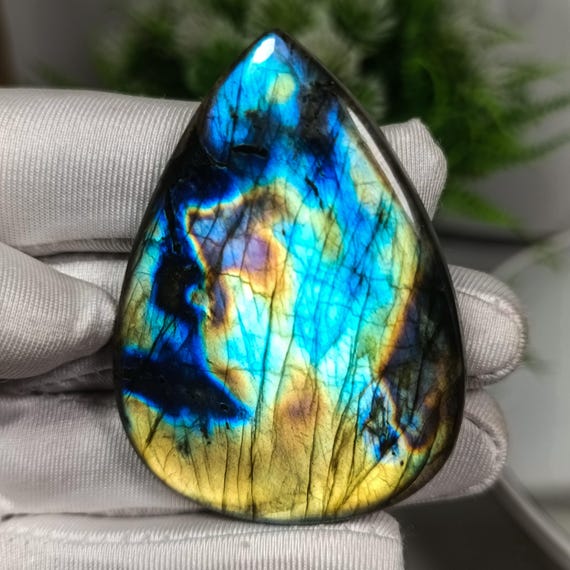 Multi Blue Fire Labradorite Pear Cabochon (58X42X6 mm)