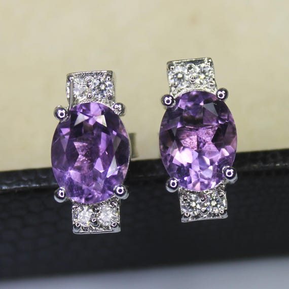 Natural Purple Amethyst Vintage Studs With 925 Sterling 3.35 Grams February Birthstone