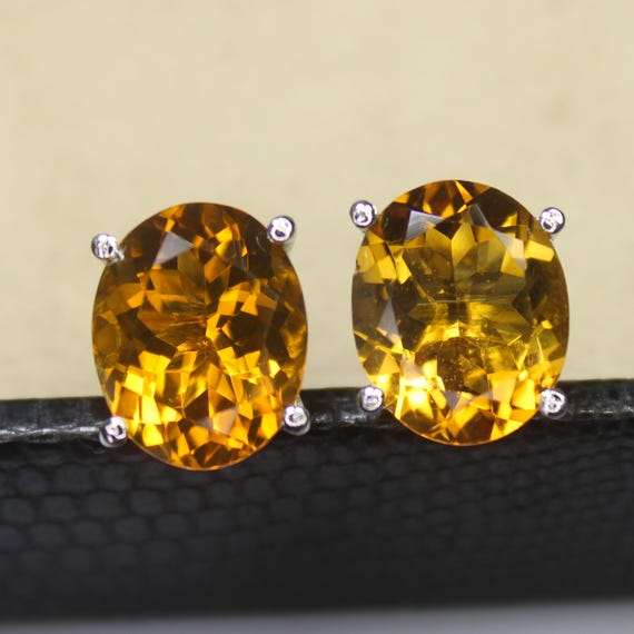 Natural Yellow Citrine Vintage Studs With 925 Sterling 4.25 Grams November Birthstone