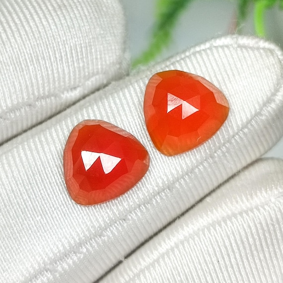 Carnelian Gemstone Pair: Orange Trillion Rose Cut, 5.30 Cts