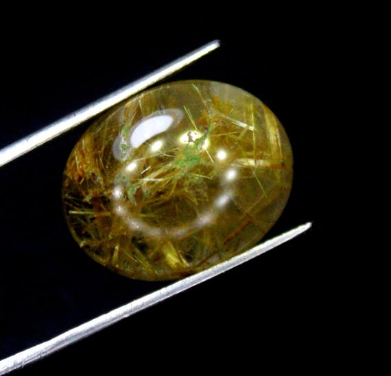 Golden Rutile Quartz Cabochon: Natural Oval Gemstone, 13.22 Carats