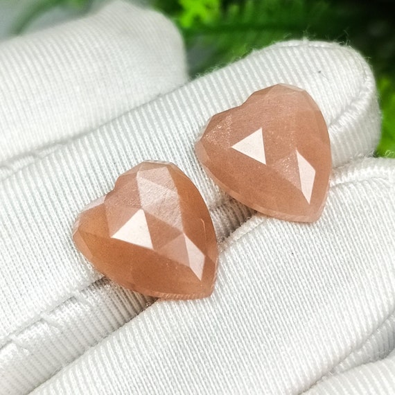 Heart Peach Moonstone Pair: Rose Cut Gemstone for Earrings (10.00 Cts)