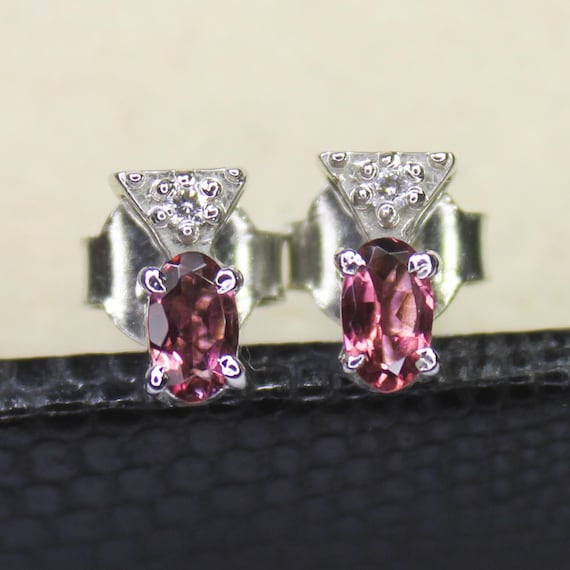 Natural Pink Tourmaline Vintage Studs With 925 Sterling 1.70 Grams October Birthstone