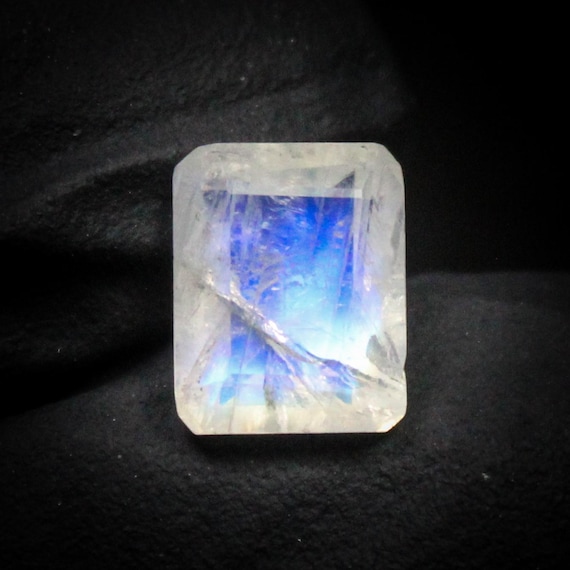 Faceted Rainbow Moonstone Gemstone: Rectangle Cut, 3.00 Carats